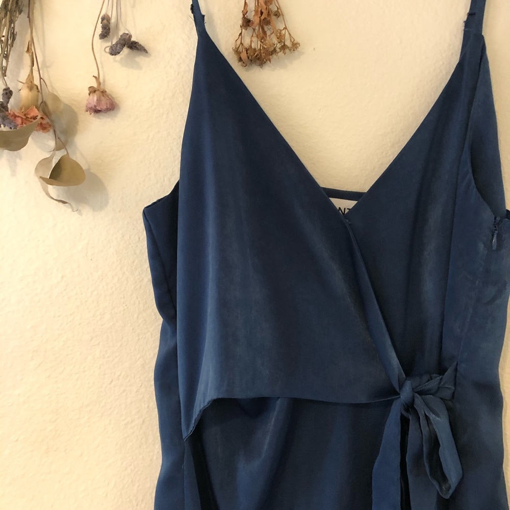 Blue satin wedding guest dress!
